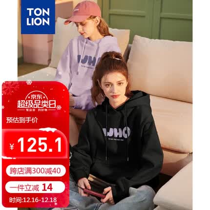 唐狮（TonLion）2023卫衣女宽松连帽oversize上衣外套帽衫 加绒款/黑色 L 