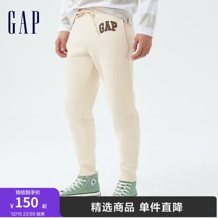 Gap男女装秋冬美式复古抓绒运动卫裤618882情侣装休闲长裤 米色 185/105(L)