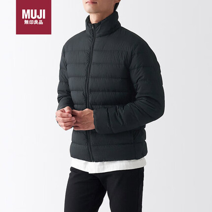 无印良品(MUJI)男式 轻量 便携 立领羽绒夹克 ADG11C1A 黑色 XL