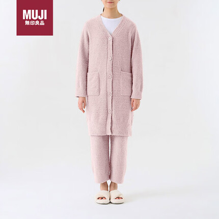 无印良品(MUJI)女式 发热毛毛纱 家居长开衫 家居服睡衣 烟熏粉色 S~M