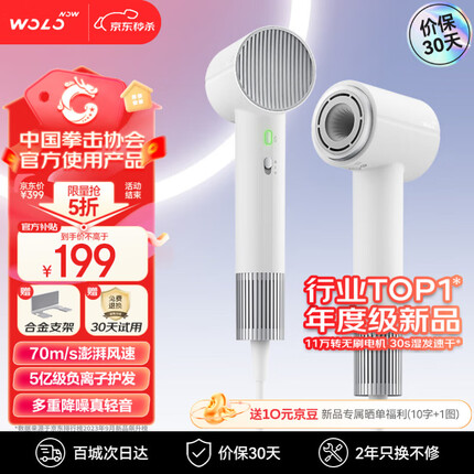 沃乐小米有品11万转高速吹风机大功率马达5亿负离子护发家用电风筒无叶大风力速干降噪 礼物送女友白色