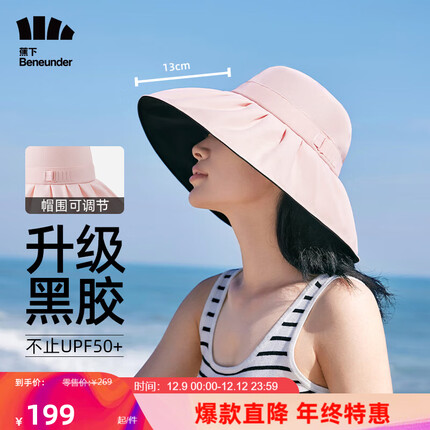 蕉下（beneunder）防晒帽女遮阳帽丝绒黑胶渔夫帽男太阳帽子大帽檐防紫外线蔷薇粉