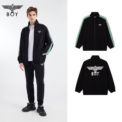 BOY LONDON秋季新品情侣款棒球服美式复古绣花撞色条纹休闲针织外套N12001 黑色 M