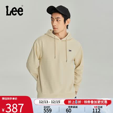 Lee商场同款23秋冬新品舒适版小logo多色男连帽卫衣LMT006772201 浅卡其 L