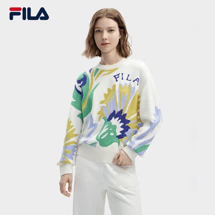 FILA |V&A联名大艺术家编织衫斐乐女子套头毛衣时尚休闲宽松满印上衣 满印一-ZA 165/84A/M