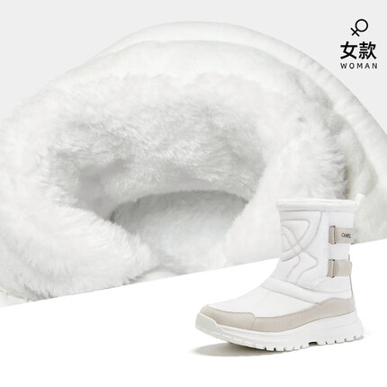 骆驼（CAMEL）户外雪地靴女鞋防水防滑冬季加绒保暖高帮户外登山鞋女款 FB22243905，白色 35