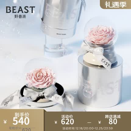 野兽派(THE BEAST)音乐水晶球巨型永生花玫瑰花生日礼物送女友结婚礼物圣诞礼物 玫瑰香槟