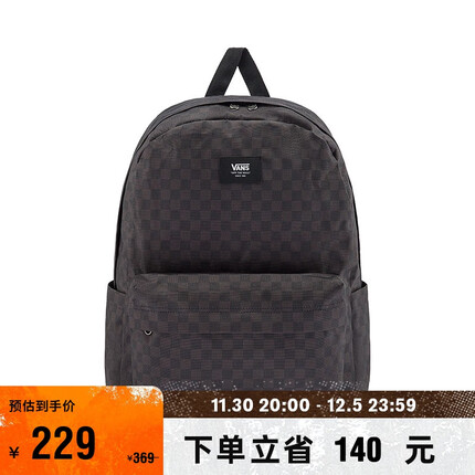 VANS范斯官方 男女情侣双肩包背包黑灰棋盘格简约书包 黑色/炭灰色 均码