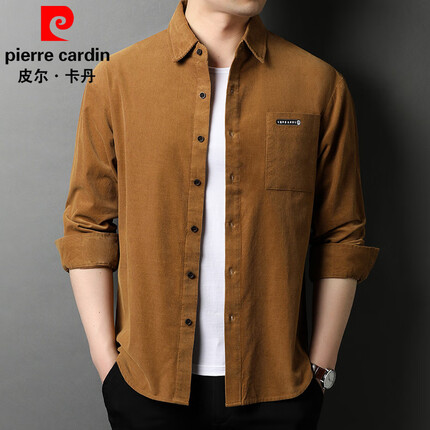 皮尔卡丹(pierre cardin)衬衫男长袖秋冬季100%纯棉外套中青年灯芯绒上衣外穿休闲衬衣