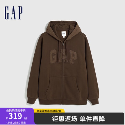 Gap男女装冬季2023新款LOGO碳素软磨抓绒卫衣888730宽松连帽衫 深棕色 170/92A(M)亚洲尺码