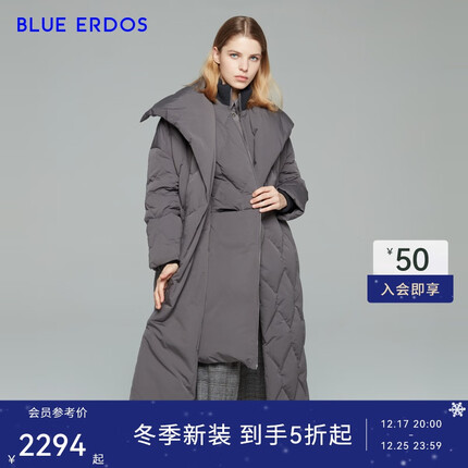 BLUE ERDOS羽绒服女秋冬百搭保暖马夹内胆长款羽绒厚外套 深灰 160/80A/S