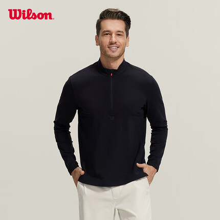 威尔胜（Wilson）官方男子针织长袖衫2023年新款一体针织长袖弹力上衣 正黑色-WM00047331BKA M
