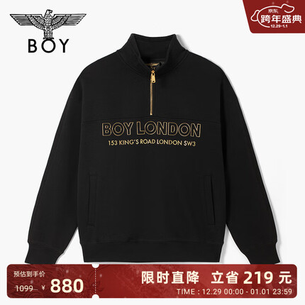 BOY LONDON冬季情侣款黑金老鹰刺绣长袖上衣潮酷时尚抓绒半开领卫衣N03805 黑色 M