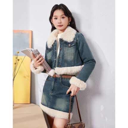 IEF/爱依服热力感套装2023冬季新款韩版小众个性设计牛仔上下套裙 牛仔蓝 M