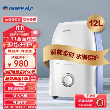 格力(GREE)抽湿机/除湿机 家用卧室办公室低噪干衣除湿器12升/天 适用面积20平方米以内 卧室(DH12EA)