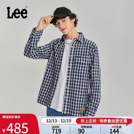 Lee商场同款23秋冬新品101+舒适格纹男长袖衬衫休闲LMT006295201 藏青色 M