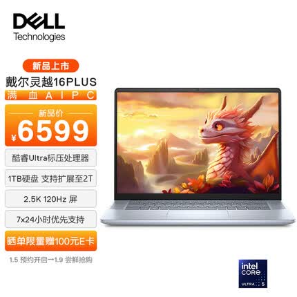 戴尔灵越16PLUS-7640英特尔酷睿Ultra 5 120Hz 高性能AI轻薄本商务游戏笔记本电脑 125H 锐炫显卡 16G 1T 2.5K