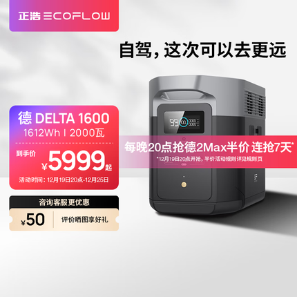 正浩EcoFlow 大容量快充 移动户外电源220V 2000W大功率 车载自驾露营停电应急储能备用电源1612Wh
