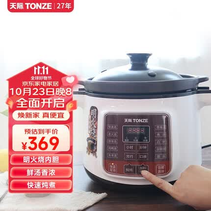 天际(TONZE)大容量电炖炖锅 快炖炖锅插电砂锅煮粥煲汤锅陶瓷全自动家用预约定时4-8人用50LD 4升