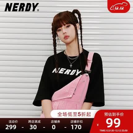 NERDYt恤短袖男女同款2023新款潮牌ins超火休闲宽松纯棉情侣半袖 黑色 M