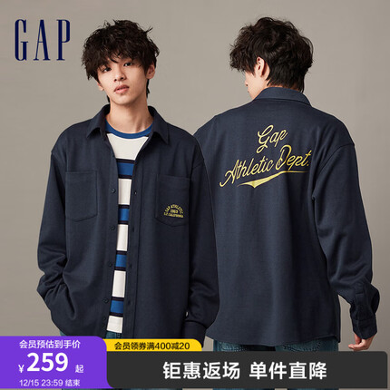 Gap男女装冬季2023新款LOGO通勤翻领长袖衬衫840769宽松休闲上衣 海军蓝 185/104A(XXL)亚洲尺码