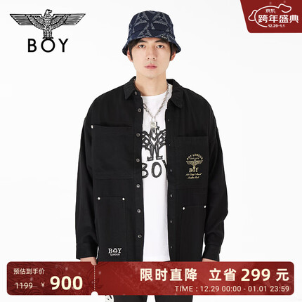 BOY LONDON潮牌外套中性风春夏老鹰LOGO黑色牛仔长袖衬衫 N488010 黑色 XL
