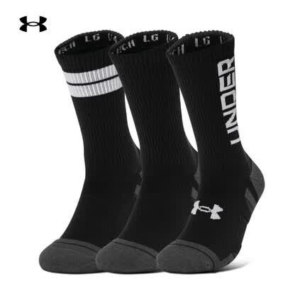 安德玛(UNDERARMOUR)Performance Tech男女训练运动短筒袜-3双装1379515 黑色002 L