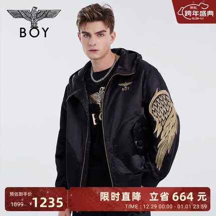 BOY LONDON秋冬情侣款外套黑金翅膀刺绣连帽潮牌时尚休闲百搭保暖棉服N29001 黑色 M