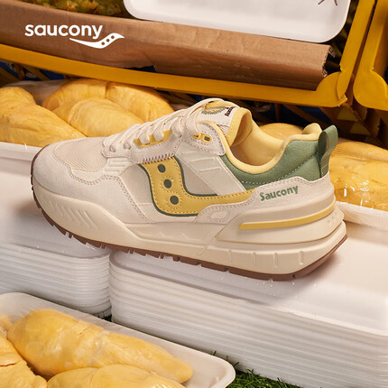 Saucony索康尼SHADOW 5000X榴莲休闲运动鞋男女复古老爹鞋米黄42