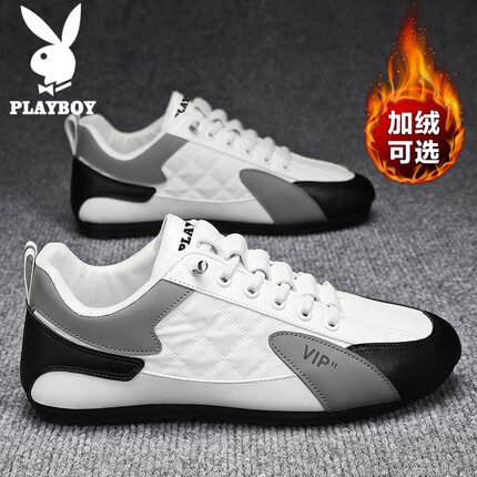 花花公子(PLAYBOY)鞋子男鞋2023秋冬季低帮休闲鞋男士时尚板鞋运动跑步鞋 白灰 42