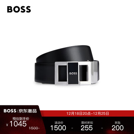 BOSS【圣诞礼物】男士2023秋冬光面和纹理面意大利皮革双面腰带 001-黑色 EU:ONESI