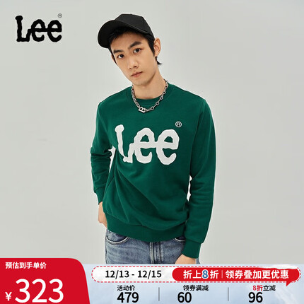 Lee商场同款23秋冬新品标准版大Logo印花男长袖卫衣LMT006571201 绿色 L