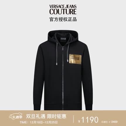 范思哲Versace Jeans Couture男装 男士加绒连帽外套 黑色 XL礼物