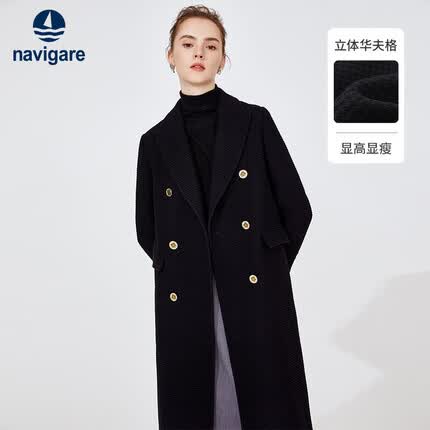 Navigare意大利小帆船女士中长款毛呢大衣正肩风衣外套2331473501 L 
