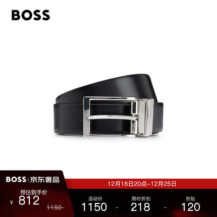 BOSS【圣诞礼物】男士2023新款徽标扣环意大利皮革腰带 002-黑色 EU:100