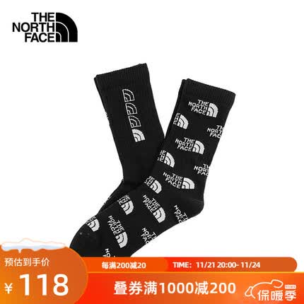 北面（The North Face）户外袜子轻质柔软透气干爽舒适耐磨男女通用23秋季新款|7WHY HV2/黑色 M