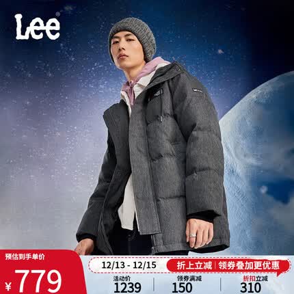 Lee23秋冬新品舒适版黑灰色防泼水连帽男士面包羽绒服LMT0071332 黑灰色 XL
