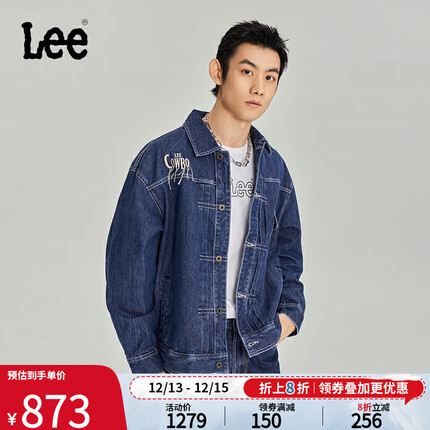 Lee商场同款23秋冬新品101+舒适版中蓝色男牛仔夹克外套LMT006298 中蓝色 L