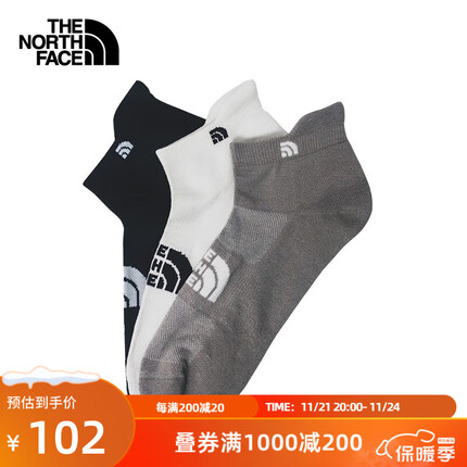 北面（The North Face）袜子中性款舒适透气三双装运动袜23春季上新|7WJ2 I69/黑色 L