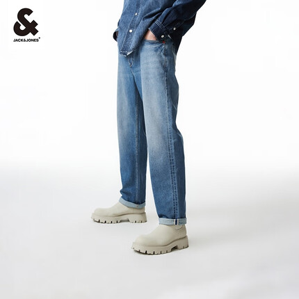 杰克·琼斯(JACK&JONES)春季新款男士个性字母刺绣磨白水洗直筒休闲牛仔长裤224132004 浅牛仔蓝 165/74A/XSRW