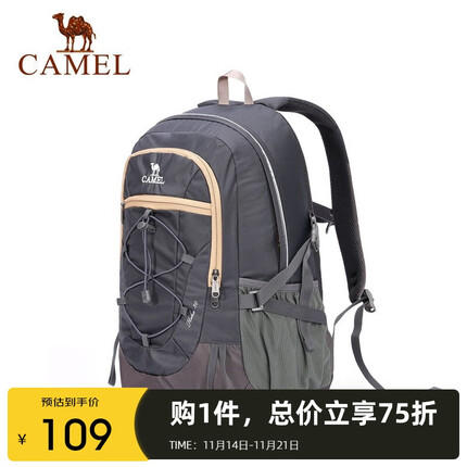 骆驼(CAMEL)户外双肩包男女30L徒步旅行运动登山包轻便防泼水背包 A1W3FI101