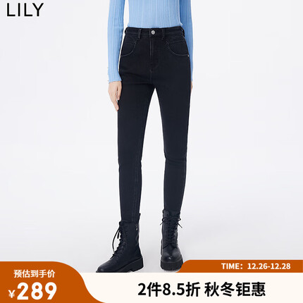 LILY2023冬新款女装保暖加绒时尚休闲通勤款舒适百搭修身牛仔裤女 510黑 XL