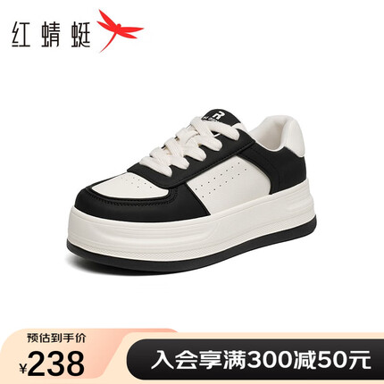 红蜻蜓厚底小白鞋2023秋冬新款简约风百搭板鞋户外时尚运动女鞋WTB43599 黑色 37
