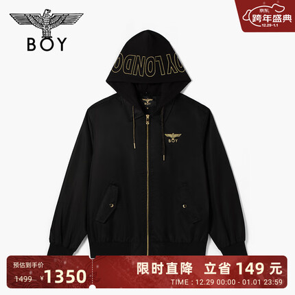 BOY LONDON【金鹰猎手】秋季男女同款夹克可拆帽绣花朋克休闲时尚外套N23032 黑色 XL