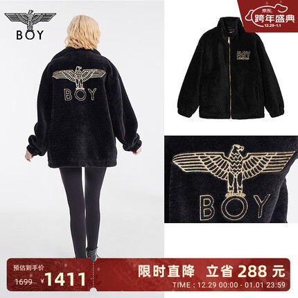 BOY LONDON秋季情侣款外套仿貂烫金老鹰刺绣潮牌时尚朋克百搭梭织外套N23013 黑色 S