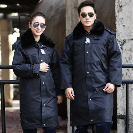 际华星空 保安大衣男警黑多功能执勤加厚防寒服棉大衣冬季保安服保暖防风防水物业门卫工作服 黑色加长大衣 175XL