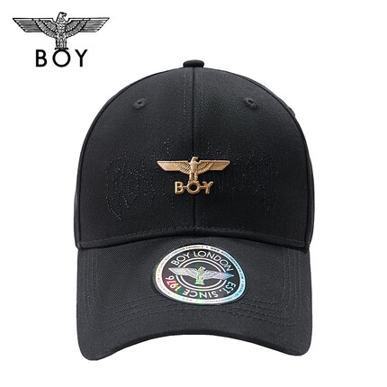 BOY LONDON春季情侣款经典六片硬顶刺绣鹰标做旧棒球帽N90004 黑色 S