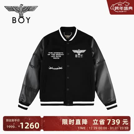 BOY LONDON【热血机车】秋冬男女同款外套潮牌朋克宽松休闲时尚棒球服N29003 黑色 XS