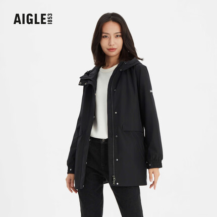 艾高明星同款女士UPF50+防紫外线GORE-TEX防风防雨透汽冲锋衣外套 黑色 AF843 38