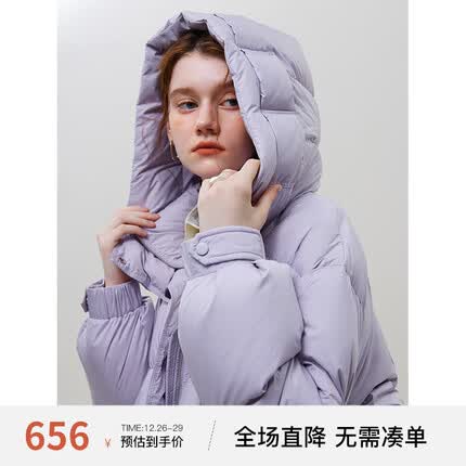 范思蓝恩23FS14128摩登都市连帽短款羽绒服女2023新款冬季面包服 淡雾紫 XXS